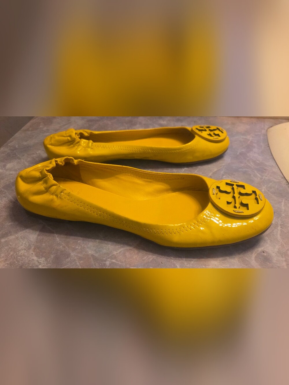 Tory Burch Yellow Patent Logo Ballet Flats - Picture 5 of 7